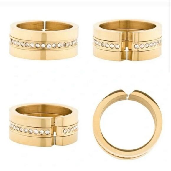 Vita Fede Cassio Rings Stackable Adjustable Pave Crystals Gold Plated 7.5 NEW - Picture 1 of 8